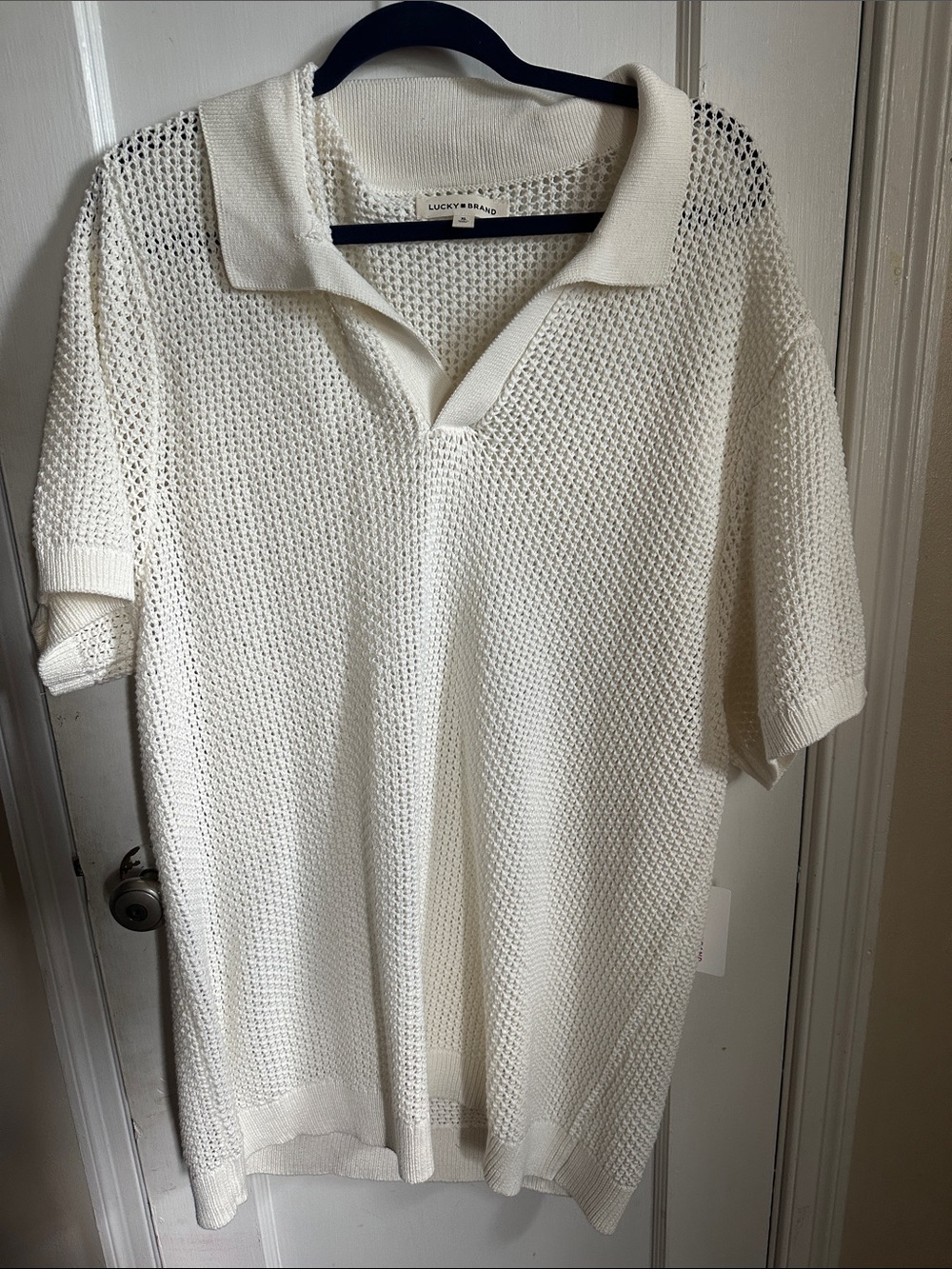 New with tag Lucky Brand Cream Open-Knit Polo Top
XL fits more like XXL